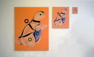 "The Dino Series" by Tiina Lilja (2012) oil on canvas (145x186, 70x90cm and 21x29cm)