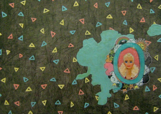 "Mullet Barbie" by Tiina Lilja (2012) mixed media on canvas (29x42cm)